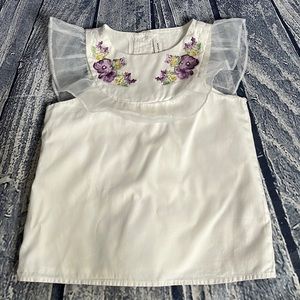 Janie and Jack Girls White Poplin Ruffle Floral Embroidery Sleeveless Top, 5
